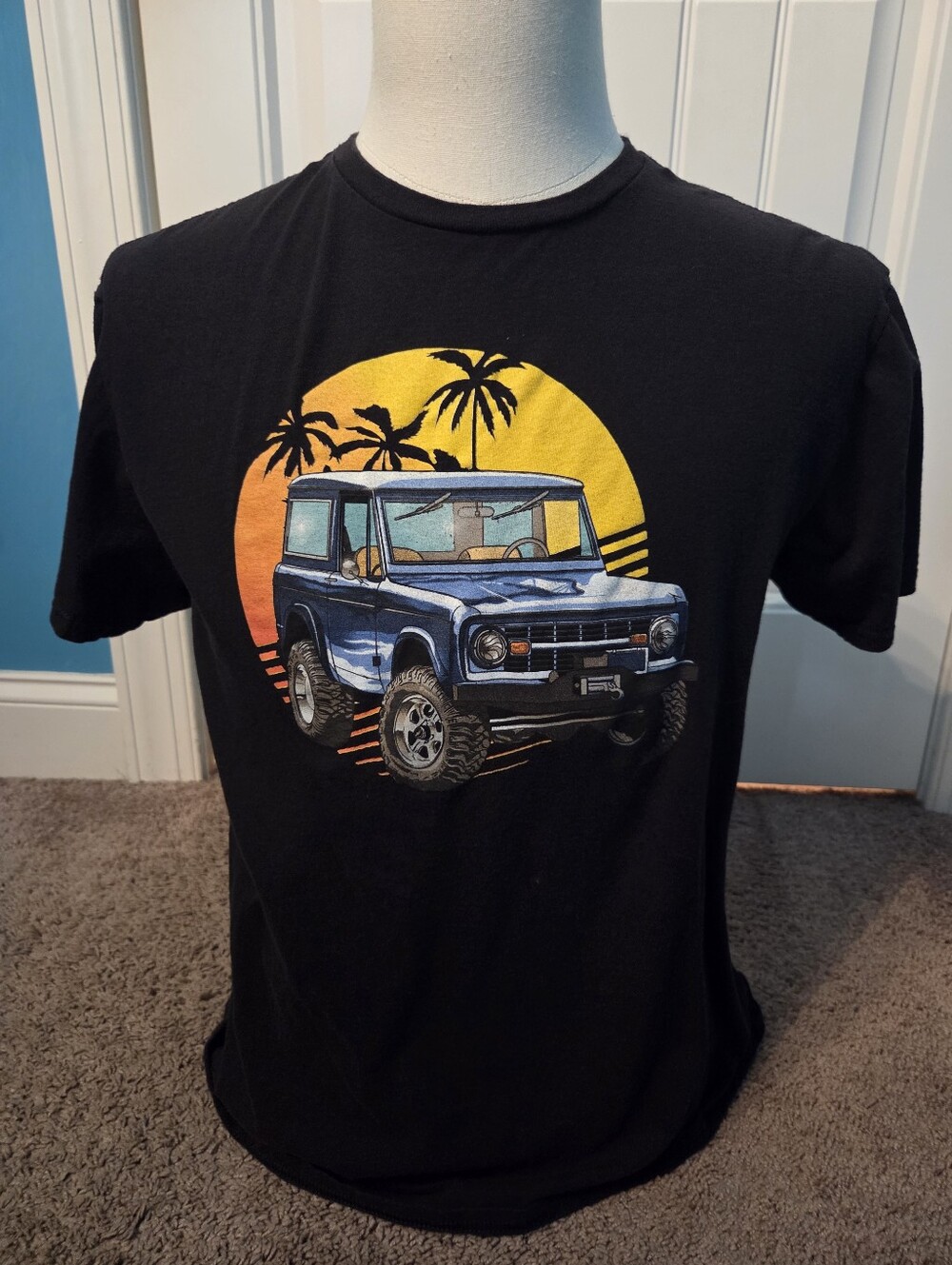 Vintage Ford Bronco Sunset Graphic T-Shirt Black Size Large